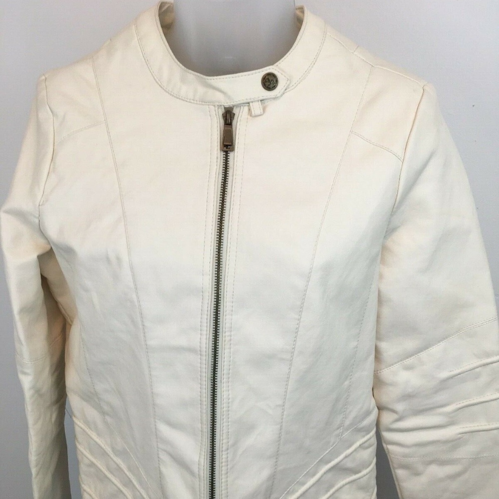 J-2 Women's Cream Faux Leather Jacket Size Medium